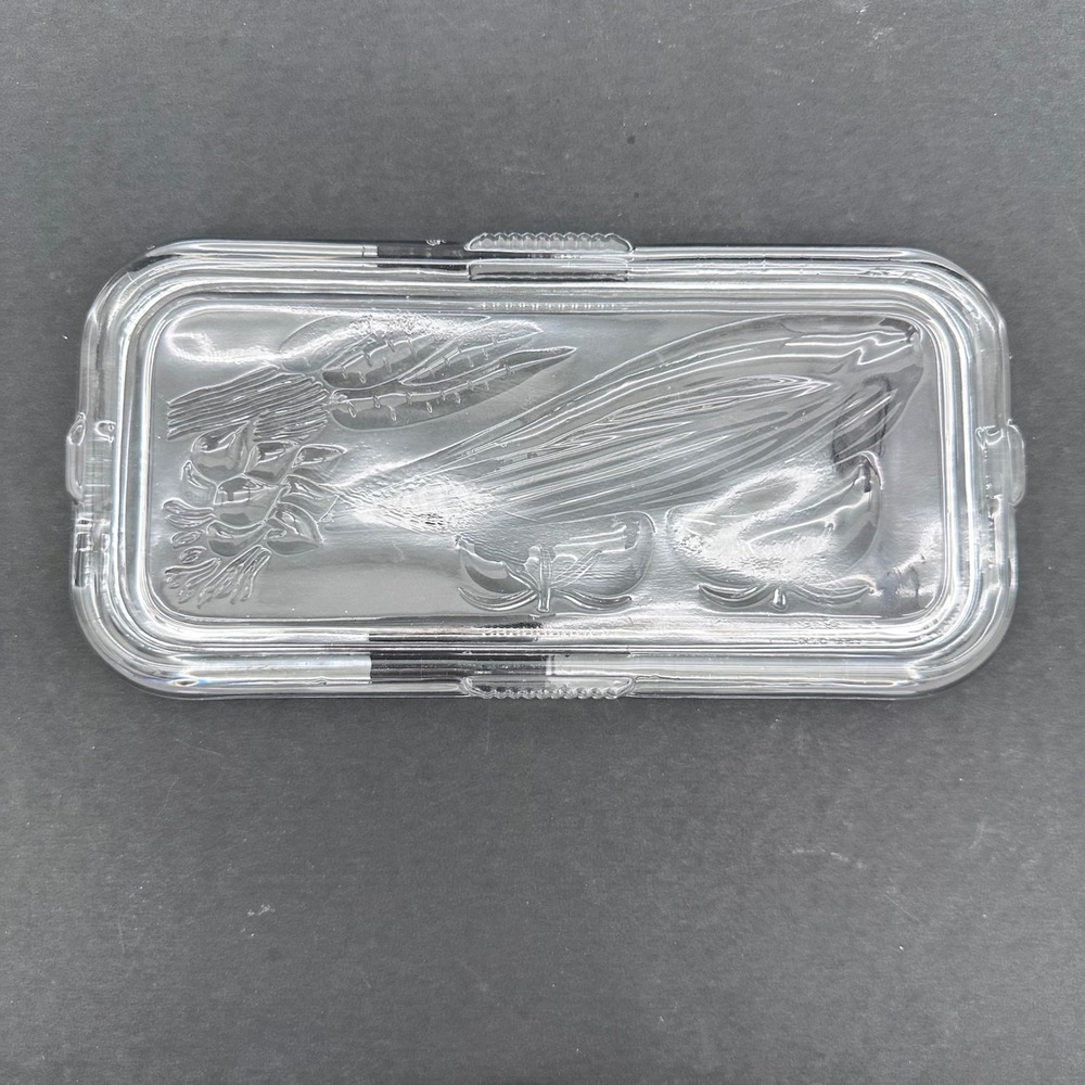 Federal Glass Refrigerator Dish Lid Vintage 8.5x4.25 Clear Embossed Vegetable